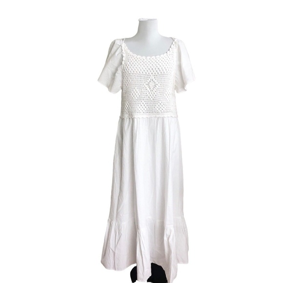 ZARA linen blend crochet Dress Maxi L Cottagecore Open Back coastal Beachy new - Picture 6 of 12